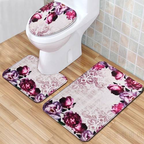 Purple Crocus 3 Piece Bath Mat Set Non-slip Bathroom Rugs 3D Water Absorption Carpet for Home Decor 45*75cm Toilet Mat Doormat