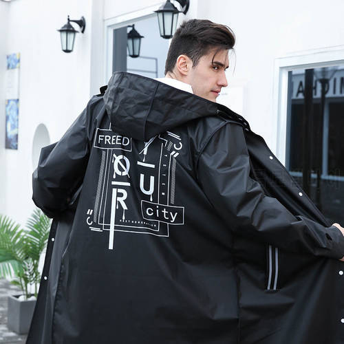 Yuding Black Fashion Long Men Raincoat Unisex Adult Waterproof Poncho Tour Plastic Rain Coat with Letter Printing Drawstring