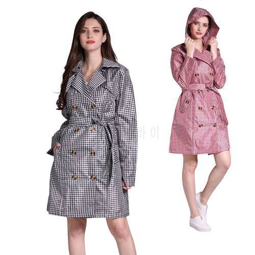 1PC high quality waterproof women rain trench coat ladies hooded long coats jackets lightweight with belt