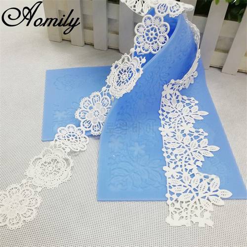 Aomily 40x12.7cm Lace Flower Wedding Cake Silicone Beautiful Flower Lace Fondant Mold Mousse Sugar Craft Icing Mat Pastry Tool