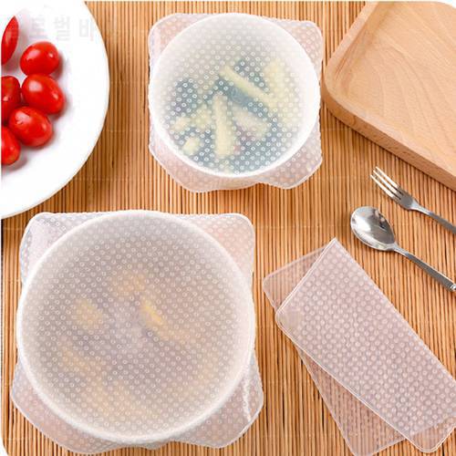 Multifunctional Silicone Wrap Seal Lid Food Fresh Keeping Kitchen Tool Silicone Cover Reusable Silicone stretch lids 4pcs/set