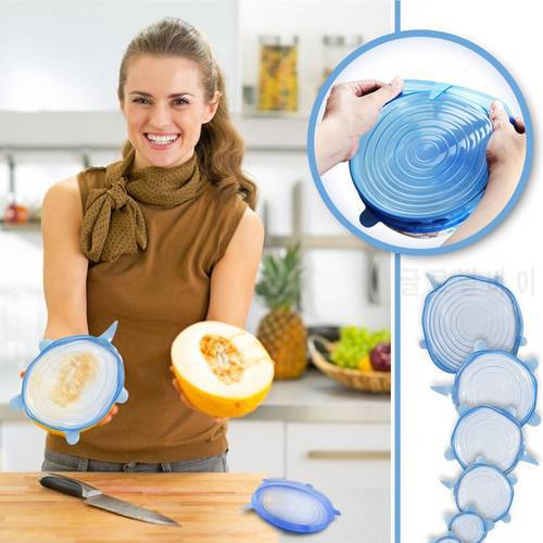 6 pcs/set Reusable Vacuum Seal Suction Cover Pan Kitchen Accessories Silicone Stretch Lids Universal Food Wrap Bowl Pot Lids