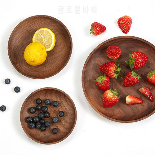 Natural Whole Wood lovesickness Wood Round Handmade Acacia Plate Round Sushi Dish Dessert Fruit Bread Dishes Soup Tableware Set