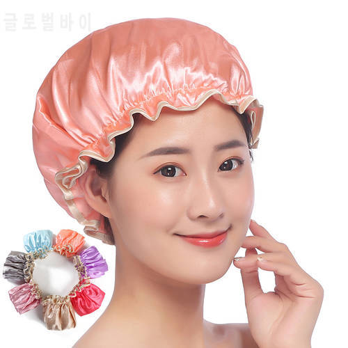 Women Shower Cap Waterproof Reusable Adult Bath Caps for Spa Bathing Double Layer Shower Hair Cover Hat Bathroom Accessories