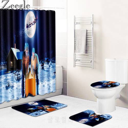 Zeegle Shower Curtain Waterproof Bathroom Curtain Anti-slip Foot Mat Toilet Rug Washable Bathroom Carpet Absorbent Bath Mat Set