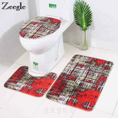 Zeegle 3Pcs Bathroom Mats Non-Slip Pedestal Rug Toilet Lid Cover Bath Mat Absorbent Carpet Bathroom Shower Mat Toilet Bath Rugs