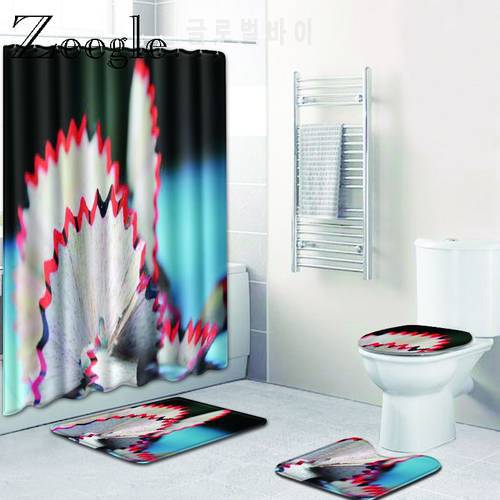 Zeegle 4Pcs Bathroom Non Slip Rug Lid Toilet Cover Bath Mat Shower Curtain Shower Floor Mat Washable Absorbent Soft Shower Mats