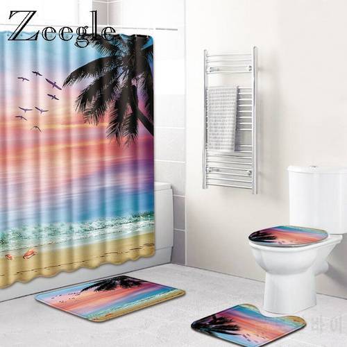 Zeegle Scenic Pattern Toilet Bath Mats Non Slip Bathroom Rug Flannel Printed Washable and Absorbent Soft Shower Mat
