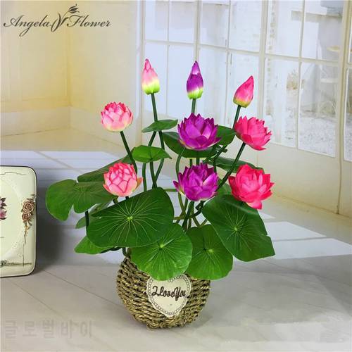 46cm Small Lotus Artificial Flower Fake Pu Water Lily Diy Christmas Home Wedding Garden Table Decor Lotus Green Plant Photo Prop