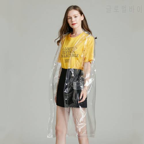 Yuding Transparent Raincoat Waterproof Outdoors Hiking Tour Plastic Rainwear Clear Fashion Adults Rain Coat With Drawstring Hood