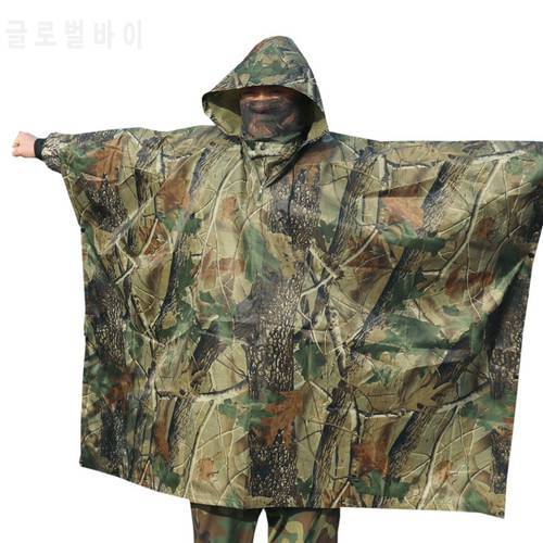 Forest Camouflage Raincoat poncho Polyester Outdoor Hunting Waterproof Cape Do not glue the grass