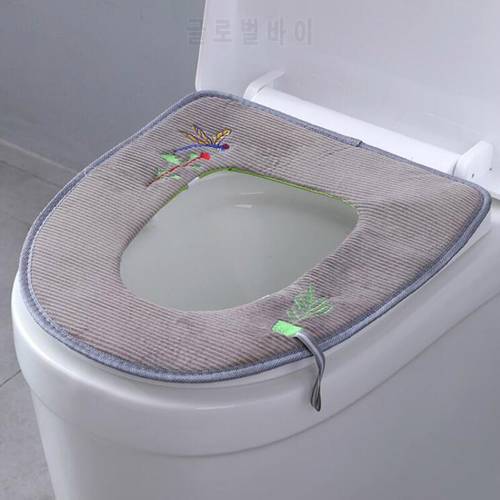 Winter Toilet Seat Cover universal Toilet Seat Sticky Buckle Dragonfly corduroy embroidered toilet cushion Bathroom Accessories