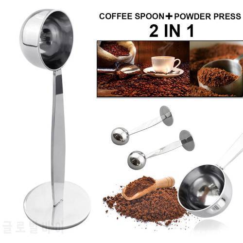 2in1 Stainless Steel Coffee Tamper Measuring Spoon Scoop with Stand Espresso Coffee Bean Tea Spoon Coffeeware Kitchen Gadgets