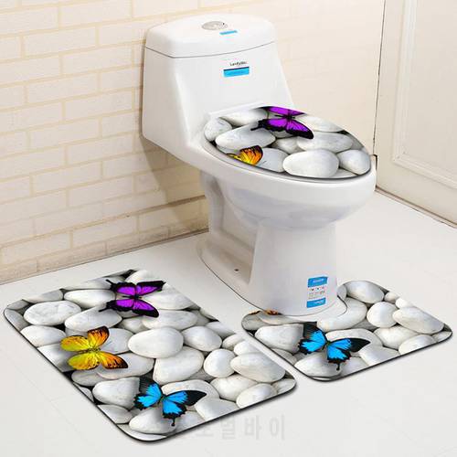 4 Types 3Pcs Set Bathroom Non-Slip Pedestal Rug + Lid Toilet Cover + Bath Mat