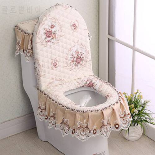Bathroom Accesssories Lace 3 piece Set Toilet Seat Cover U-shaped Cushion Home Decor Toilet Mats