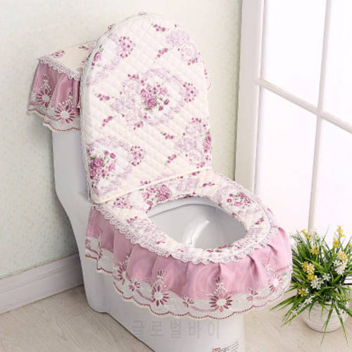 3 PCS/Set Bathroom Accesssories Lace Toilet Seat Cover Toilet U-Shaped Cushion, Overcoat Toilet Case, Home Decor Toilet Mats