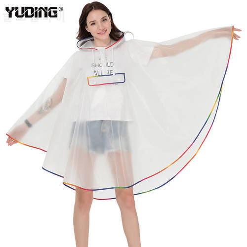 Yuding Hooded Women Raincoat Girls Universal Hiking Cycling Poncho Rainwear Waterproof Fashion Transparent Rain Coat For Lady