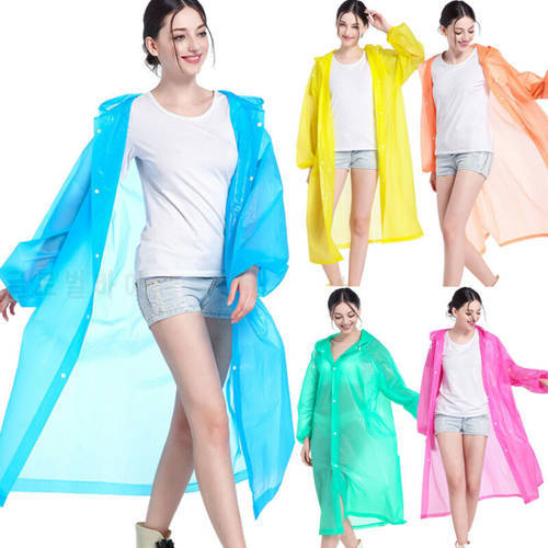 Fashion EVA Transparent Raincoat Portable Outdoor Travel Rainwear Waterproof Camping Hooded Ponchos Plastic Rain Cover