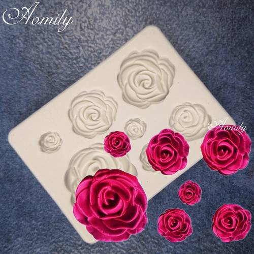 Aomily 7 Holes Rose Shaped 3D Silicon Chocolate Jelly Candy Cake Bakeware Mold DIY Pastry Bar Ice Block Soap Mould Baking Tool