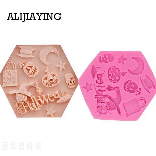 M0305 1Pcs Halloween Chocolate Silicone Molds Bat Pumpkin Sugar Candy Jelly Moulds Cupcake Party Fondant Cake Decorating Tools