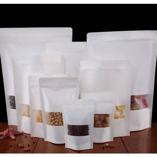 White kraft paper bags stand up Zip Lock packaging bag with window Translucent pouch for dried food fruit 5pcs/lot
