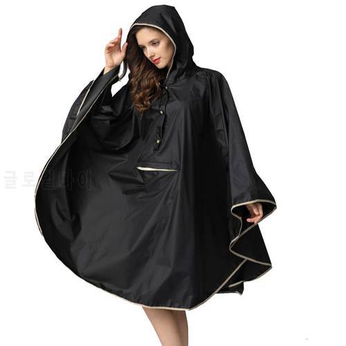 MEHONESTLY new style adult waterproof polyester black women rain cape poncho men raincoat hooded with pocket 4 colors
