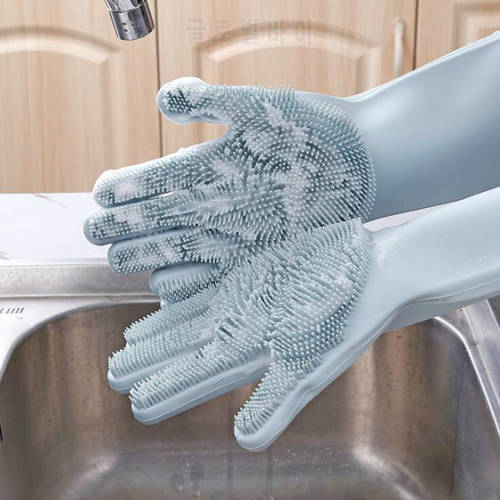 1 Pair Dish Washing Gloves Magic Silicone Dishes Cleaning Gloves With Cleaning Brush Kitchen Wash Housekeeping Scrubbing Gloves