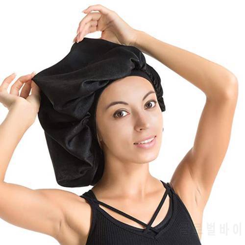 High Quality Bathroom Waterproof Shower Cap Female Hair Care Protect Hair Large Satin Silk Bonnet Sleep Cap Luxurious