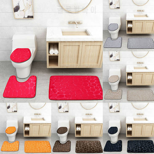 3Pcs/set Bathroom Mat Pedestal Rug Non Slip Memory Push Bathroom Toilet Lid Cover Bath Mat Carpet Bathroom Toliet Rug
