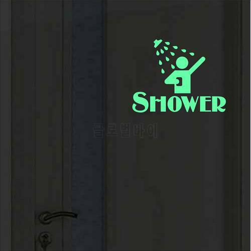 Funny Shower Room Door Sticker Glow in the Dark Bathroom Sign Wall Decal Toilet Washing Room Bath Room DIY Luminous Decoration