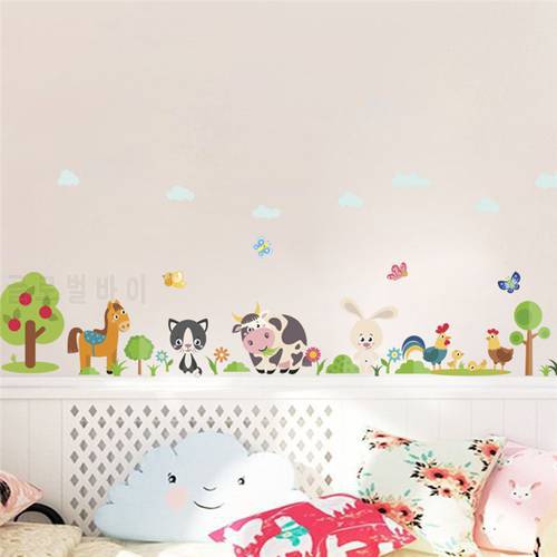 forest horse rabbit tree cow butterfly wall stickers for kids rooms home decor cartoon animals wall decals pvc mural art poster