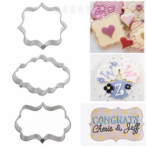 Sugar biscuit mold 3Pcs Plaque Cutter Cookies Frame DIY Cake Oval Square Rectangle Fancy Stainless Cookie Mold