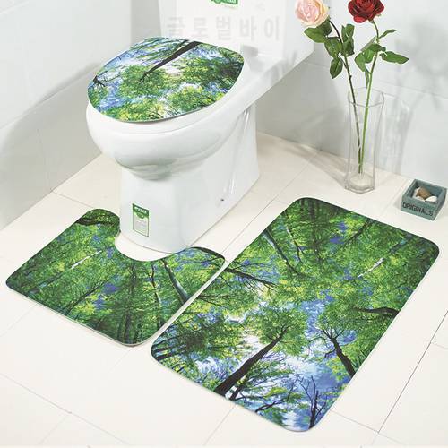 26 Patterns Bath Mat 3Pcs/Set Floral Flannel Anti Slip Carpets Kitchen Floor Mats Wc Mediterranean U-Shape Bathroom Rugs Toilet