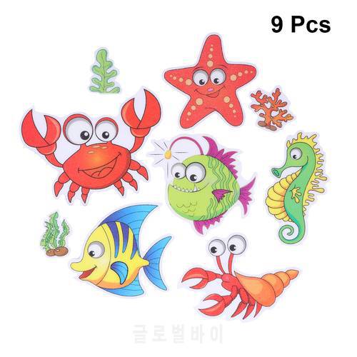 9Pcs Bathroom Anti-slip Stickers Waterproof PU Rubber Shrimp Crab Patterns Cartoon Household Room Bathtub Tape Sand Stickers A30