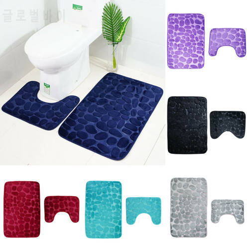 Home Toilet Lid Cover Shower Room Rug Floor Mats Bathroom Bath Mat Set Toilet Rugs Flannel Anti Slip Shower Carpets Set