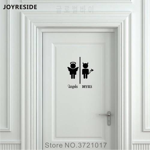 JOYRESIDE Angels Devils Unisex Restroom Bathroom Sign Toilet Door Wall Decal Vinyl Sticker Decor Men Women Art Decoration XY097