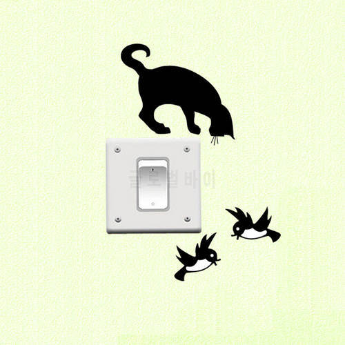 Light Switch Wall Sticker Socket Vinyl Home Decor Cat Birds Animal Sticker 3SS0035