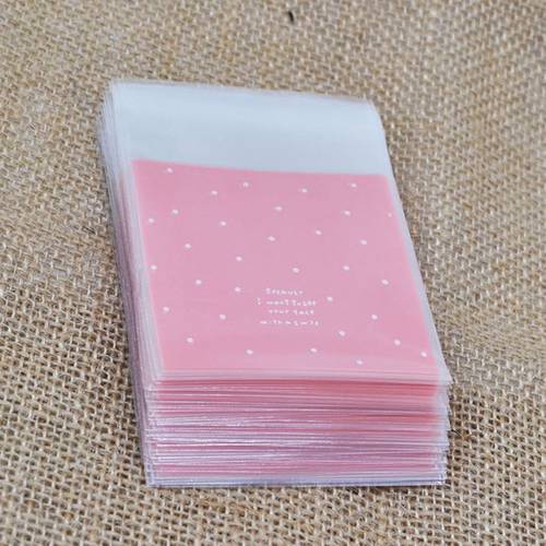 50pcs/lot Plastic Transparent Cellophane Polka Dot Candy Cookie Gift Bag with DIY Self Adhesive Pouch For Wedding Birthday Party
