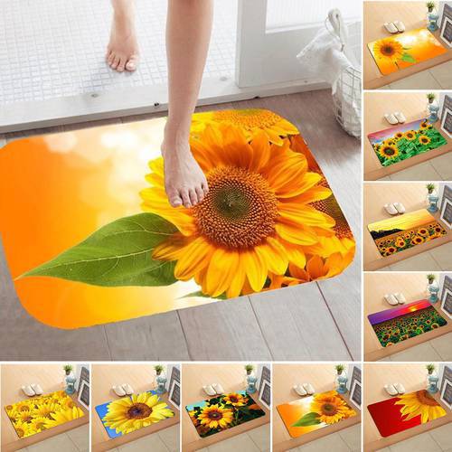 Sunflower Flannel Non-slip Water Absorption Door Mat Carpet Floor Bathroom Decor Hot