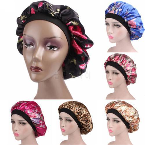 Hot Women Ladies Floral Printed Elastic Wide Satin Sleep Cap Hat Band Bonnet Bathing Shower Hair Care Wrap 2019 New