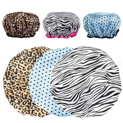 1Pc Shower Caps women towel Thick Double Layer Leopard Printing Waterproof Bath Hat Shower Hair Cover Shower Caps Bathroom