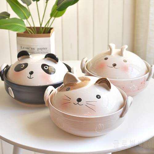 Casserole stew pot household gas cartoon ceramic open fire high temperature resistant clay small cat panda bellied stew pan