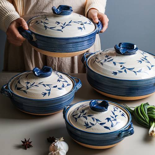Japanese style casserole ceramic rice noodle soup bellied stew pot small clay stewpot earthenware cooking pan saucepan