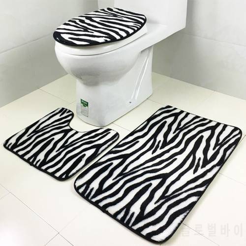 3Pcs/Set Bathroom Mats Non-Slip Carpets Zebra Pattern Mat Suede Water Absorbent Floor Rugs Bowl Toilet Cover Bath Decor Accessor