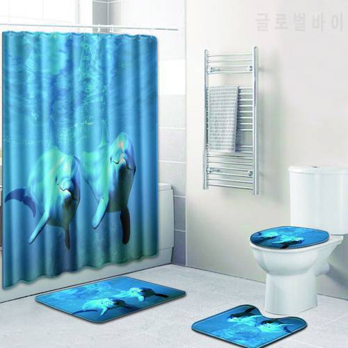 Dolphin design Shower Curtains Set Polyester Bathroom Curtain 180x180cm With Bathroom Mat Set