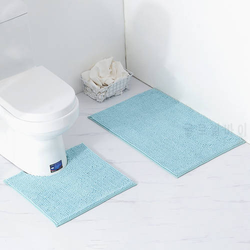 2Pcs All Chenille Bathroom Mat Set Rectangle U Shape Toilet Rugs Kit Non-slip Bathroom Bath Carpets Set Toilet Floor Mat badmat
