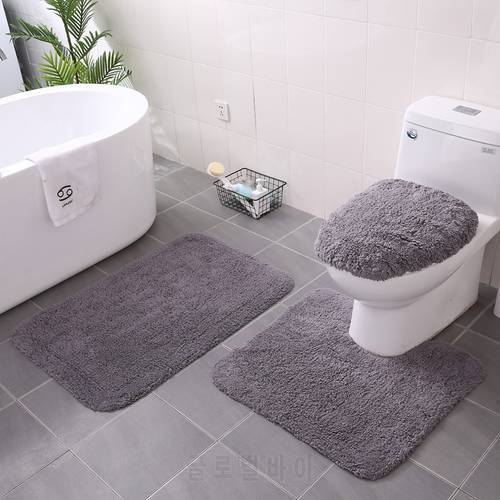 Solid Color Bathroom Carpet Thick Fiber Flocking Bath Mat Set Water Absorption U Shape Toilet Floor Feet Rug And Lid Cover 1 Pcs