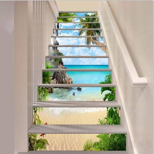 13Pcs/Set Stylish Silent Sea Scenery Stairs Step Sticker Decals Home Decoration Stair Stickers