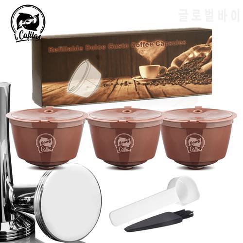 icafilas Reusable Coffee Capsule Nescafe Dolce Gusto Filters with Mesh Dolci Gusto Pod Cup for Coffee machine Tool Tamper