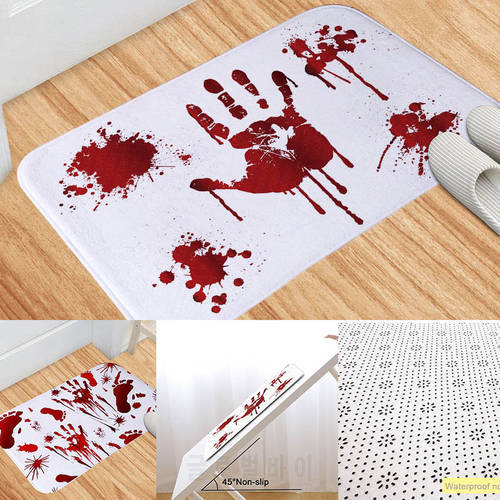 Newly Soft Halloween Style Rug Decoration Blood Footprints Non-slip Mat Bathroom Carpets